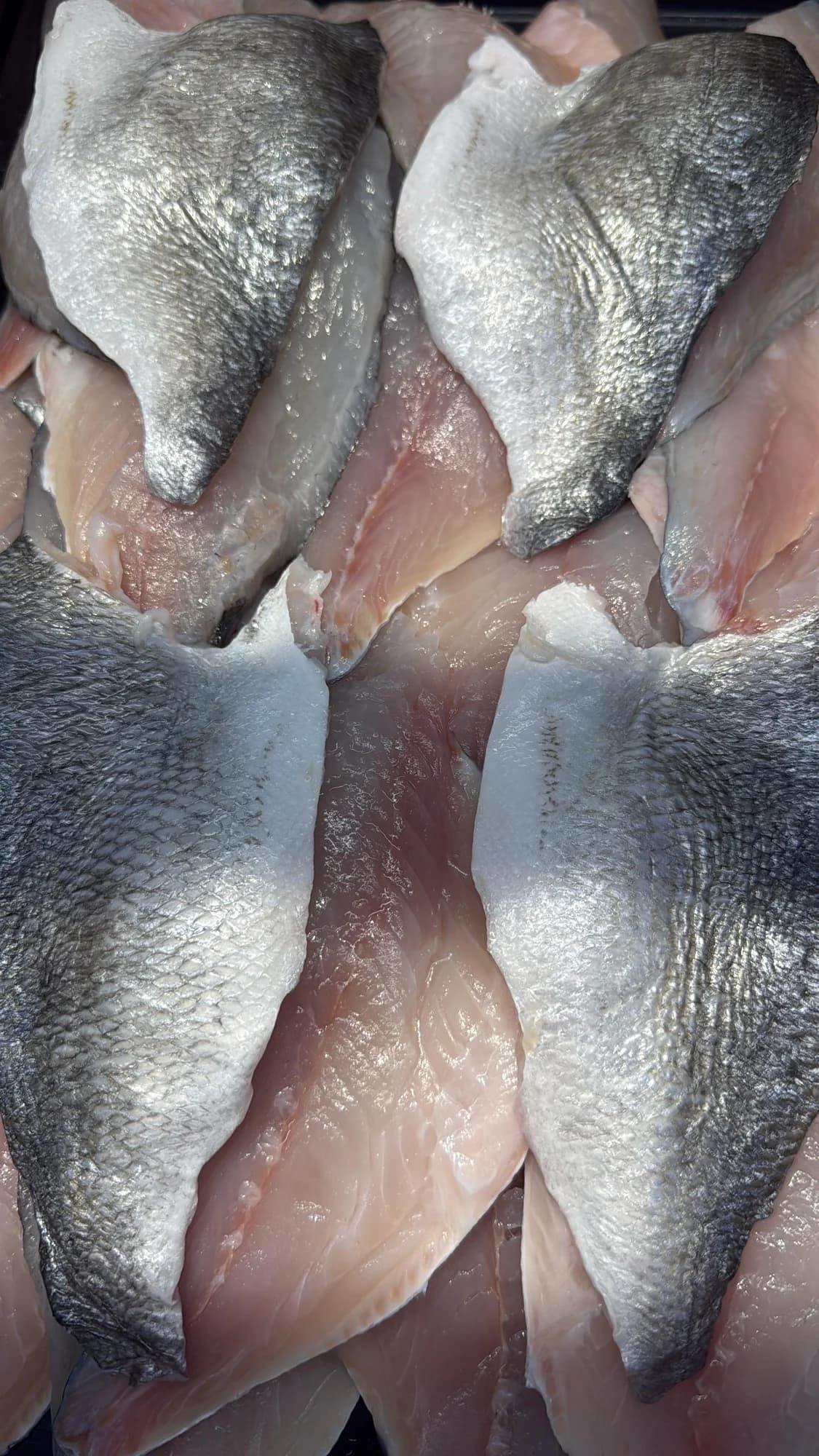 Frischer ganzer Fisch, aufgeschnitten auf Eis