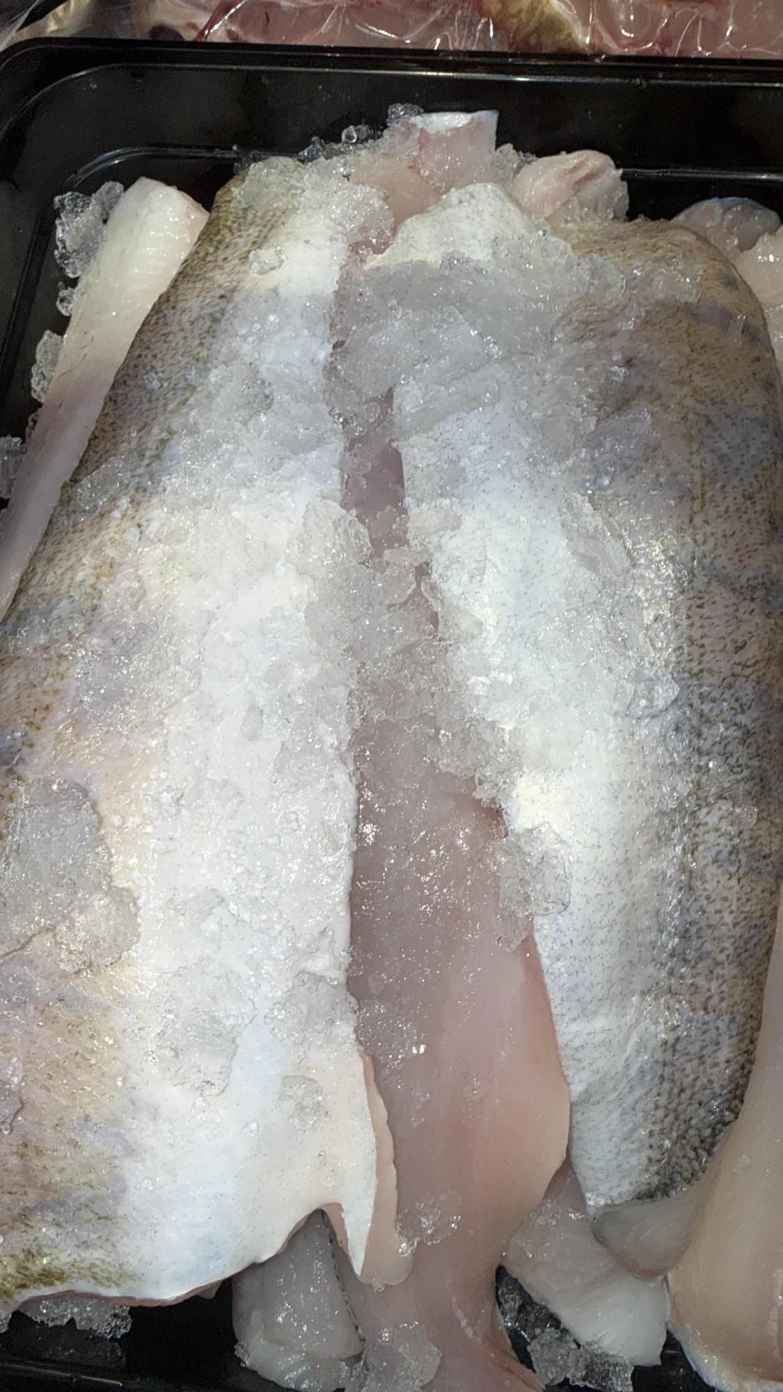 Frische weiße Fischfilets auf Eis